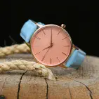 Personalised Engraved Ladies Pale Blue Leather Strap  Watch Gift For Birthdays