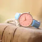 Personalised Engraved Ladies Pale Blue Leather Strap  Watch Gift For Birthdays
