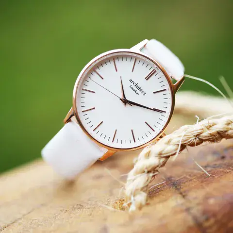 Personalised Engraved Ladies White Strap Watch by Architect London