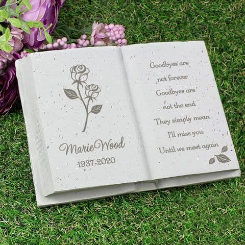 Personalised Engraved Memorial Rose Book Grave and Garden Stone Ornament Tribute
