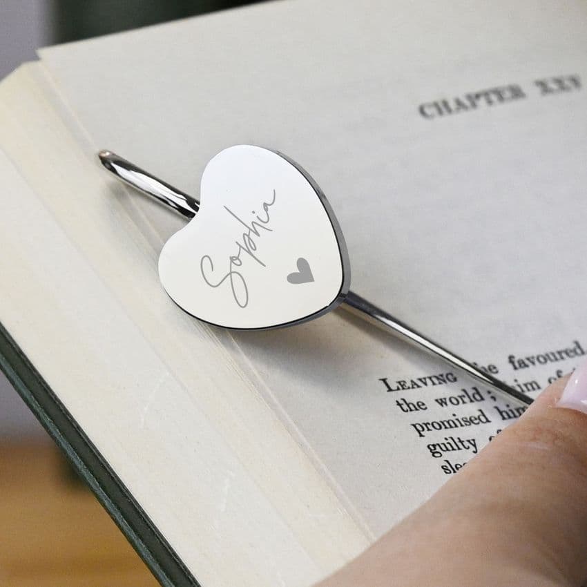 Personalised Engraved Silver Heart Bookmark - Gift For book lovers