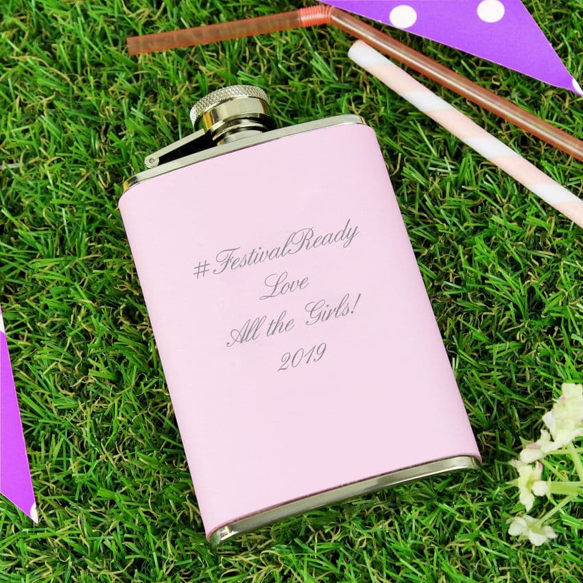 Personalised Pink Hip Flask - Add any message for friends, bridesmaids, galentines day and special milestone birthdays