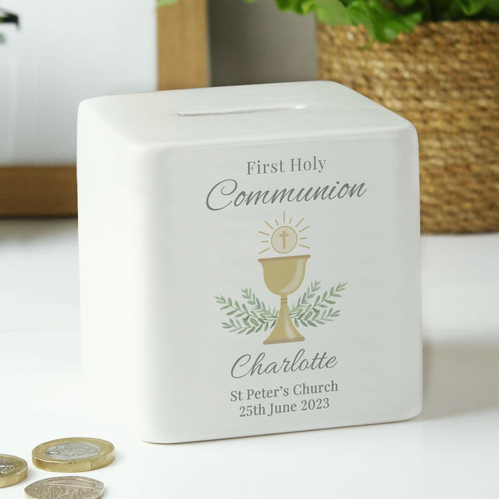 Personalised First Holy Communion Square Ceramic Money Box