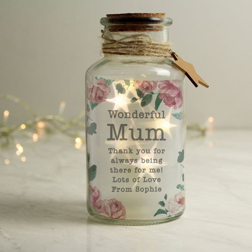 Personalised Floral Light Up Fairy Wishes Jar Gift For Mothers Day, Best Friend, Birthday.
