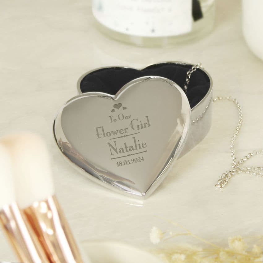 Personalised Flower Girl Heart Trinket Box - Thank you gift for Flower Girl