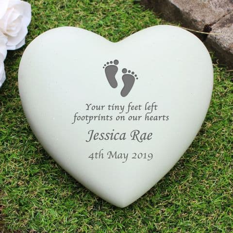 Personalised Footprints Heart Memorial Stone Grave and Garden Ornament Tribute