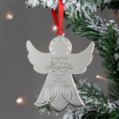 Personalised 'Forever In Our Hearts' Christmas Tree Angel Ornament