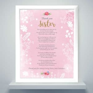 Personalised Gift For Sister - Framed Sentimental Verse Print Gift