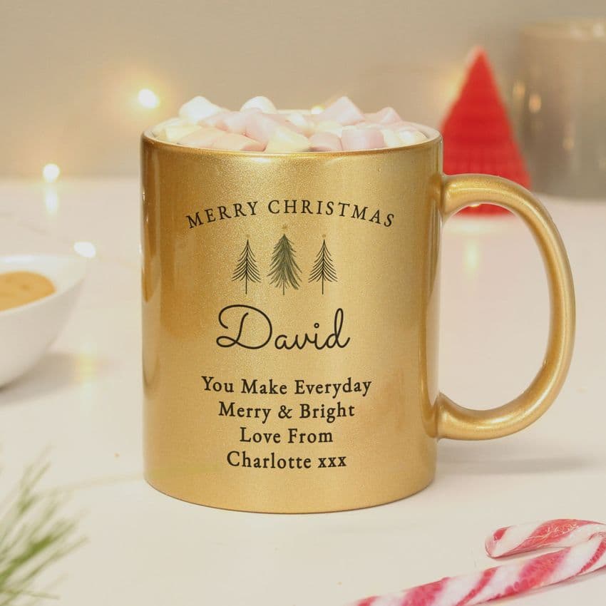Personalised Gold Glitter Christmas Mug Gift - Add Any Name & Message