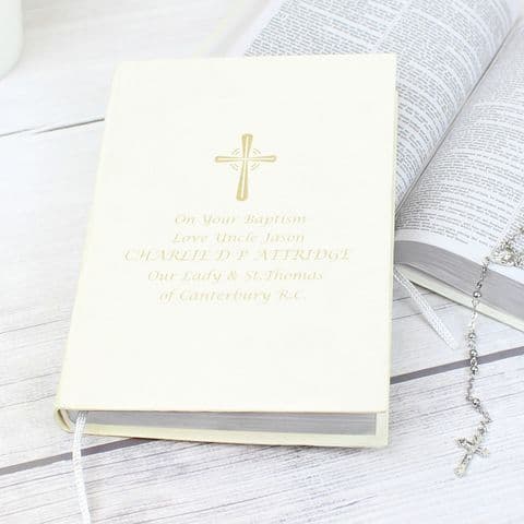 Personalised Gold Cross Holy Bible Religious Gift