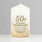 Personalised Golden 50th Wedding Anniversary Candle Gift