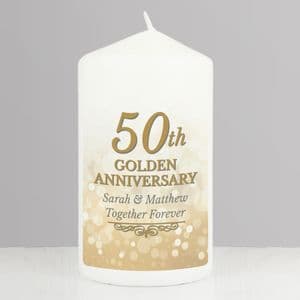 Personalised Golden 50th Wedding Anniversary Candle Gift