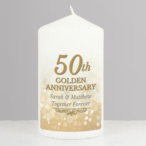 Personalised Golden 50th Wedding Anniversary Candle Gift