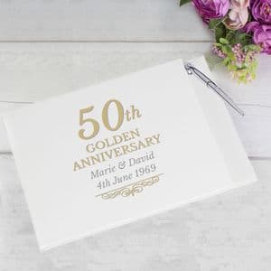 Personalised Golden 50th Wedding Anniversary Hardback Guest Book & Pen Set