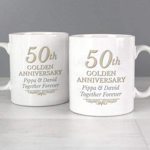 Personalised Golden 50th Wedding Anniversary Mug Set Gift