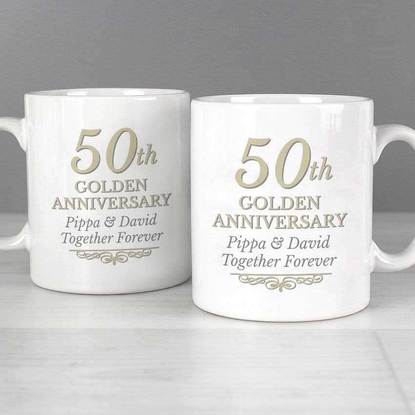 Personalised Golden 50th Wedding Anniversary Mug Set Gift