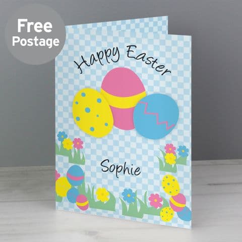 Personalised Happy Easter Card - Easter Egg Design Card Any Name & Message