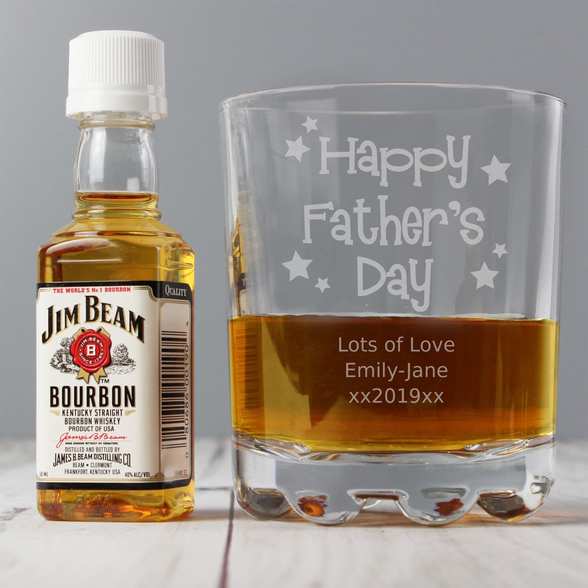 Personalised Happy Fathers Day Glass and Bourbon Minature Giftset