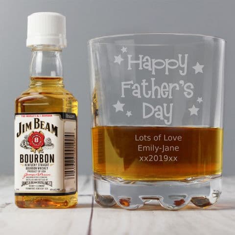 Personalised Happy Fathers Day Glass and Bourbon Minature