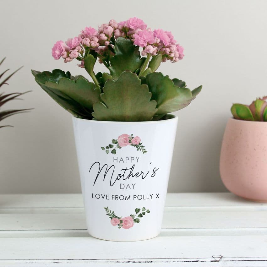 Personalised Happy Mothers Day Rose Design Plant Pot Gift