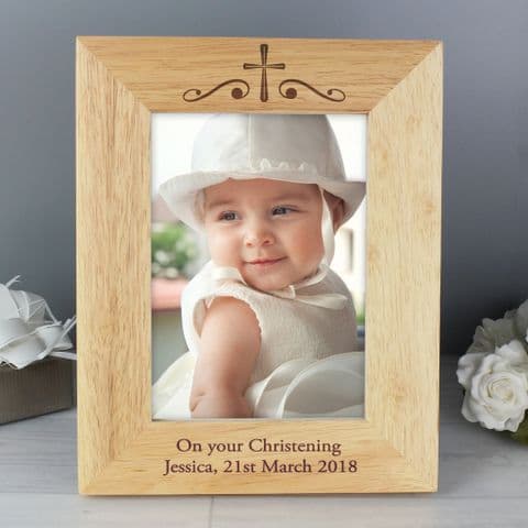 Personalised Holy Cross Wooden Photo Frame 5 x 7