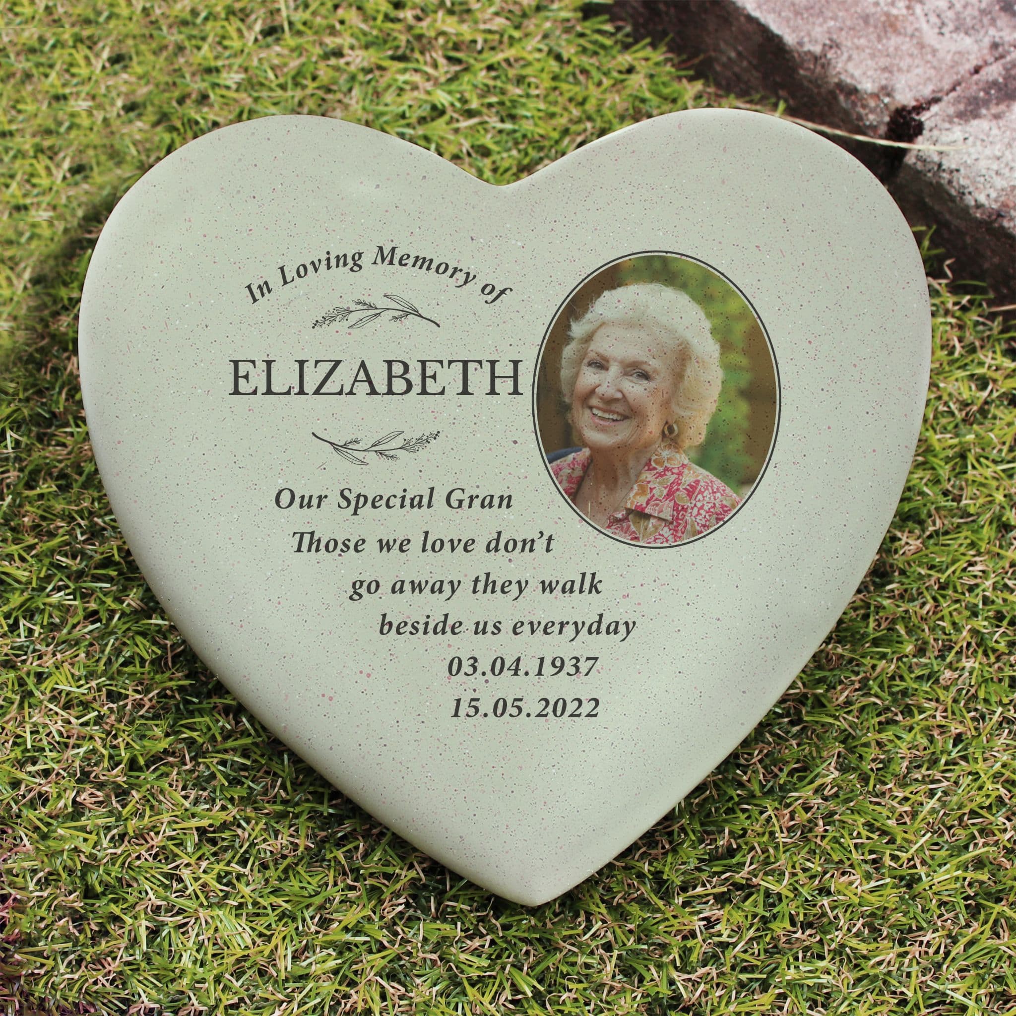 Heart Shape In Loving Memory Personalised In Loving Memory Photo Heart Stone Grave Ornament with ...