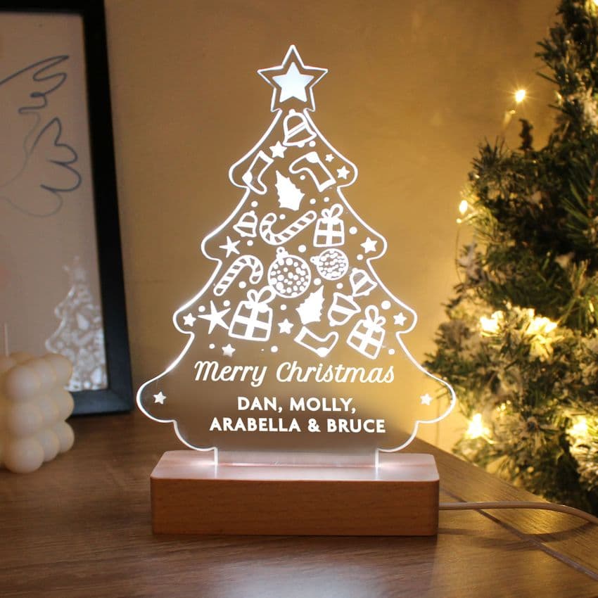 Personalised LED Light Up Christmas Tree - Colour Changing Decoration - add your own message