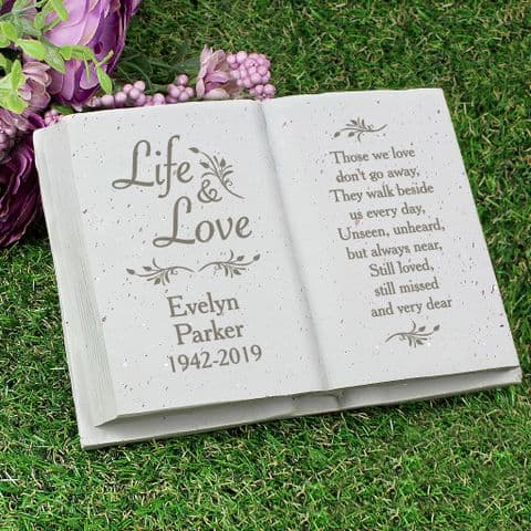 Personalised Life & Love Memorial Book Grave and Garden Ornament