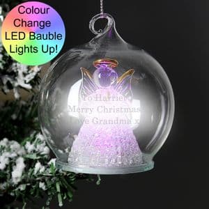 Personalised Light Up Christmas Tree Bauble Glass Angel Colour Changing LED Decoration