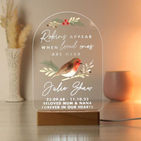Personalised Light Up Robin Memorial Tribute Ornament Light