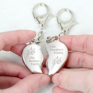 Personalised Like Mother Like Daughter Two Hearts Keyring Gift