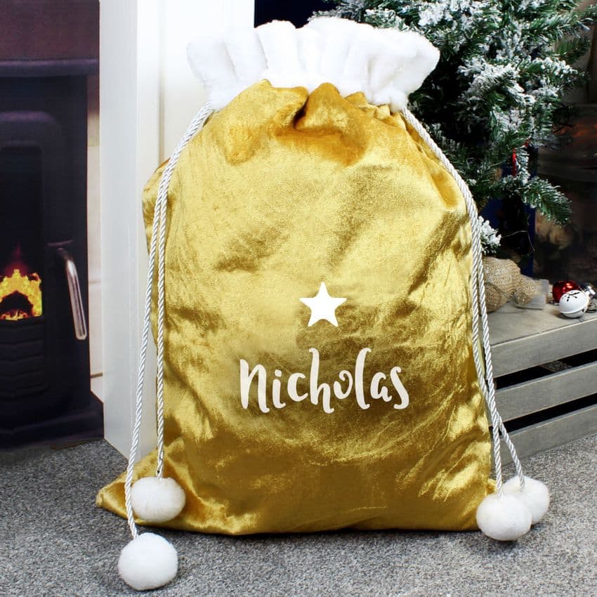 Personalised Luxury Gold Christmas Sack Any Name Gift