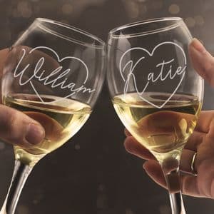 Personalised Matching Pair Of Wine Glasses Wedding, Anniversary and Valentines Gift