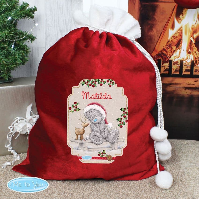 Personalised Me to You Tatty Teddy Design Red & White Faux Fur luxury Christmas Sack.  Perfect for children this Christmas