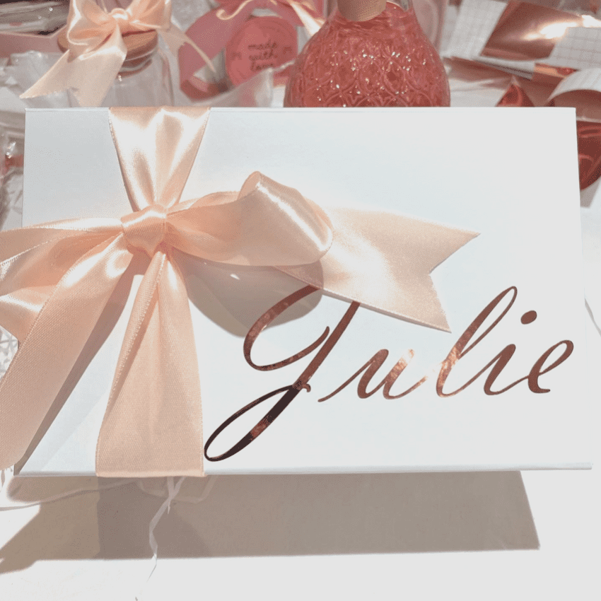 Personalised Deluxe Gift Box For Special Ocassions with satin ribbon and gold foil name