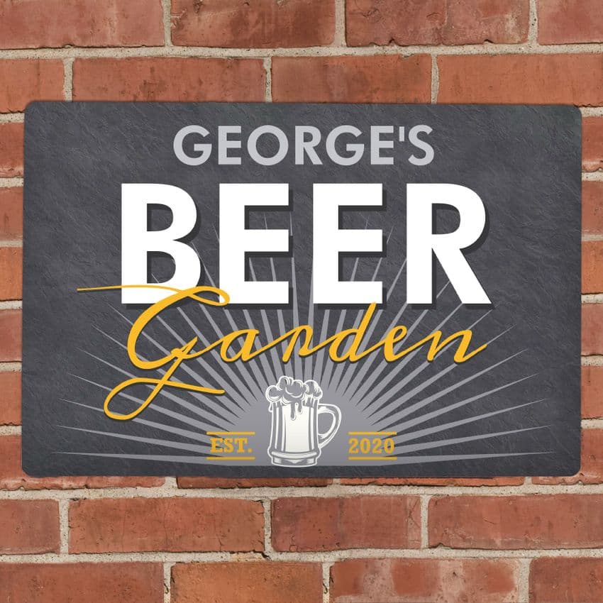Personalised Metal Beer Garden Wall Sign Plaque Gift. A unique gift for Fathers Day and birthdays and a special treat for the garden.