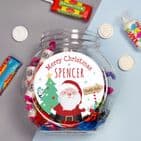 Personalised Mini Sweet Jar Christmas Gift Santa Design.  Perfect for table gift at Christmas.