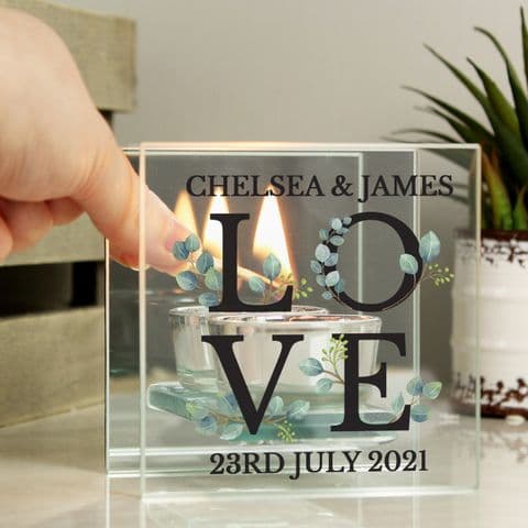 Personalised Mirrored Glass Tealight Candle Holder Gift