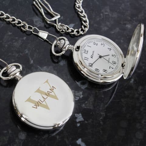 Personalised Monogrammed Silver Pocket Watch Wedding Party Gift