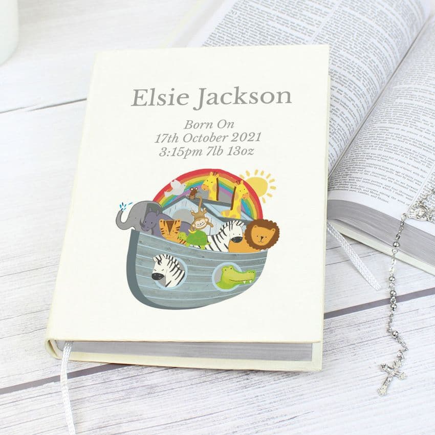 Personalised Noahs Ark Holy Bible Religious Gift For Holy Communion, Confirmation and Christening.
