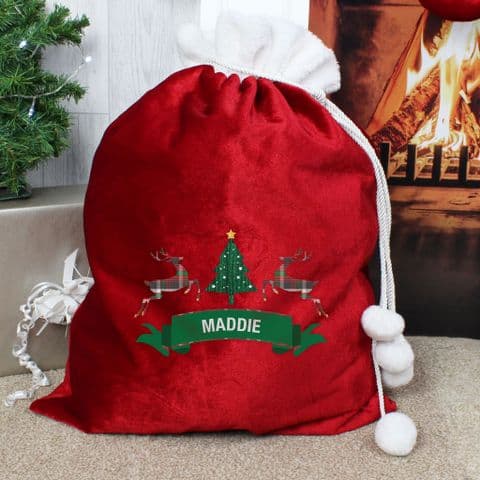 Personalised Nordic Red & White Faux Fur luxury Christmas Sack
