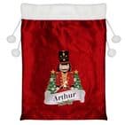 Personalised Nutcracker Design Red & White Faux Fur luxury Christmas Sack.  Add any name.