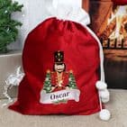 Personalised Nutcracker Design Red & White Faux Fur luxury Christmas Sack.  Add any name.