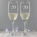 Personalised Pair Of Anniversary Champagne Flutes Add Any Number and a special message for a thoughtful anniversary present.