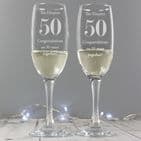 Personalised Pair Of Anniversary Champagne Flutes Add Any Number and a special message for a thoughtful anniversary present.