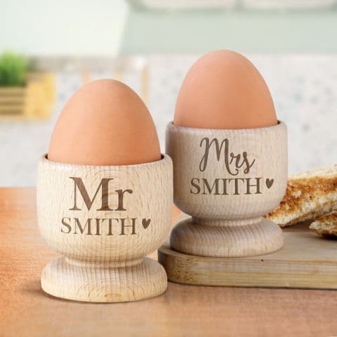 Personalised Pair Of Wooden Egg Cups - His and Hers couples gift