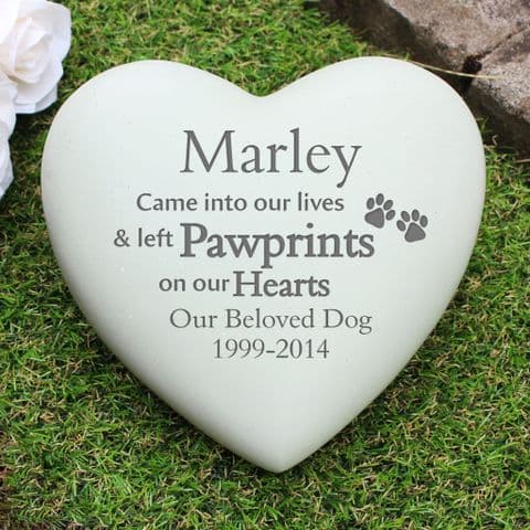 Personalised Paw Prints Heart Pet Memorial Stone