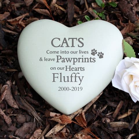 Personalised Paw Prints Heart Pet Memorial Stone For Cat