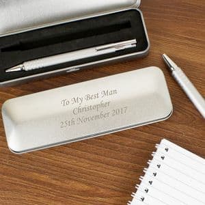 Personalised Pen Set Gift In Engraved Silver Box