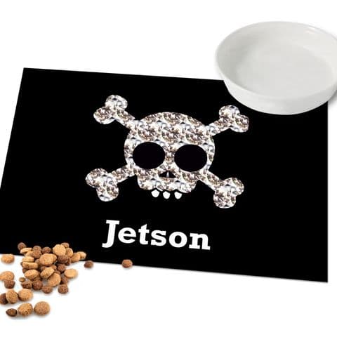Personalised Pet Food Place Mat - Skull & Crossbones Design Halloween gift